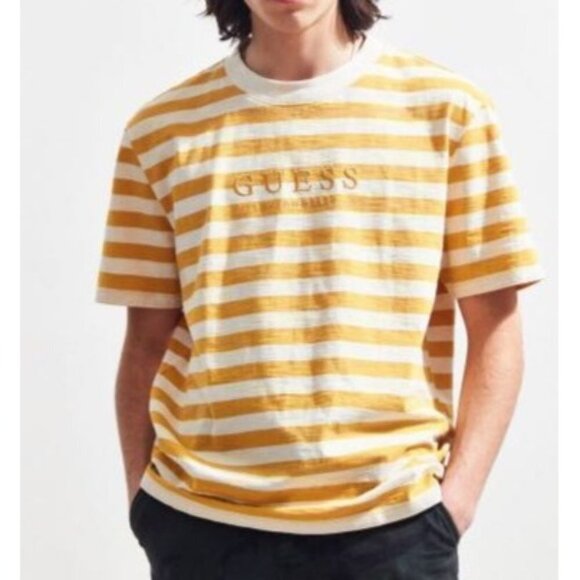 Guess Yellow Stripe Shirt Embroidered Logo - Picture 1 of 8